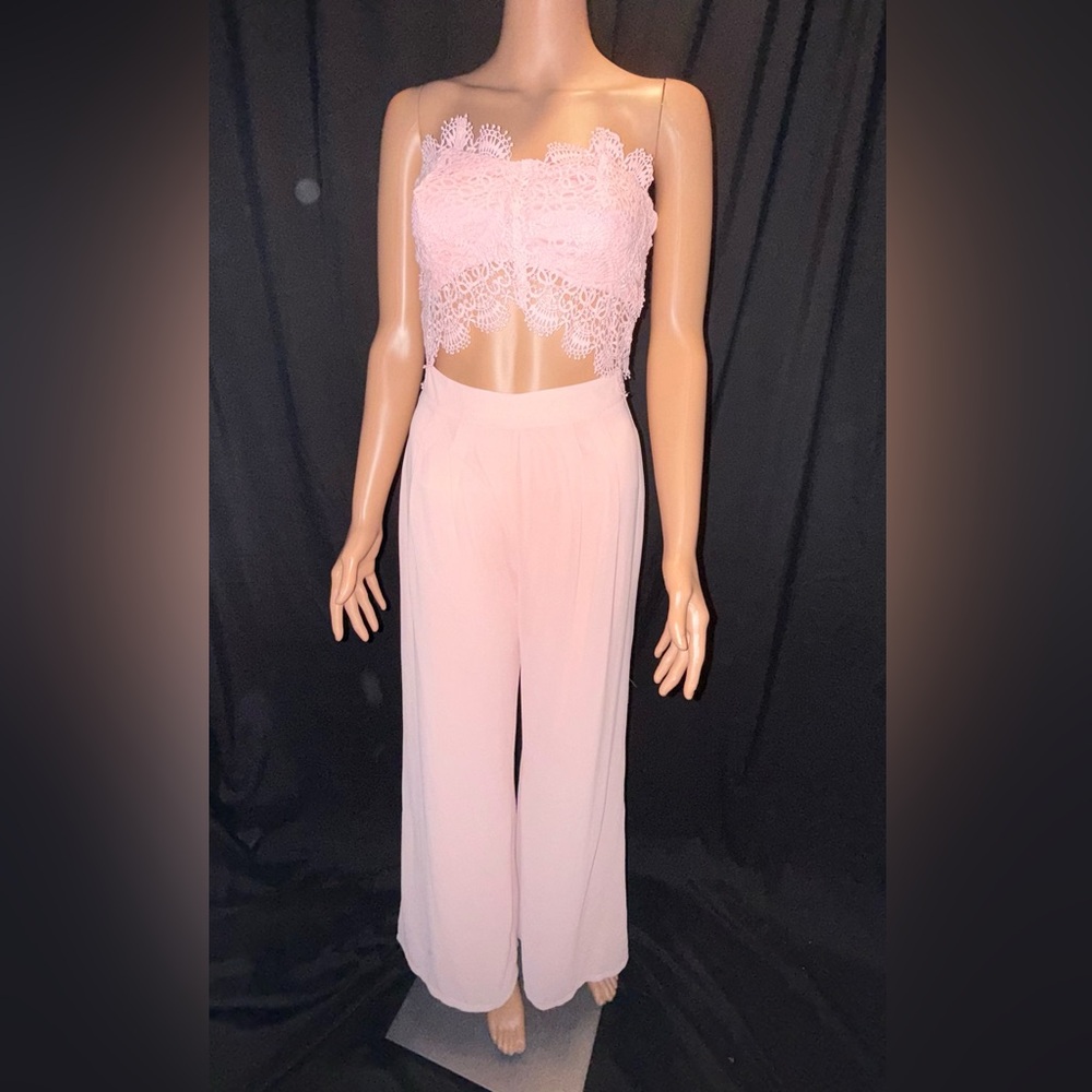 Love Culture Pink Lace Wide Leg Jumpsuit